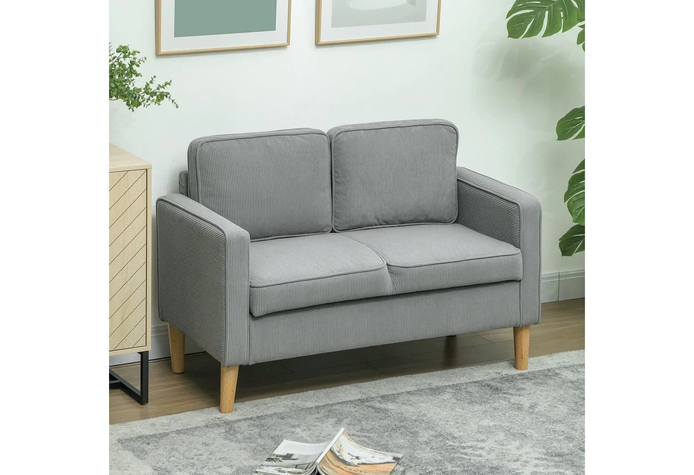 HOMCOM 2-Sitzer Polstersofa Hellgrau mit Stauraum und Cordbezug - Bild 2