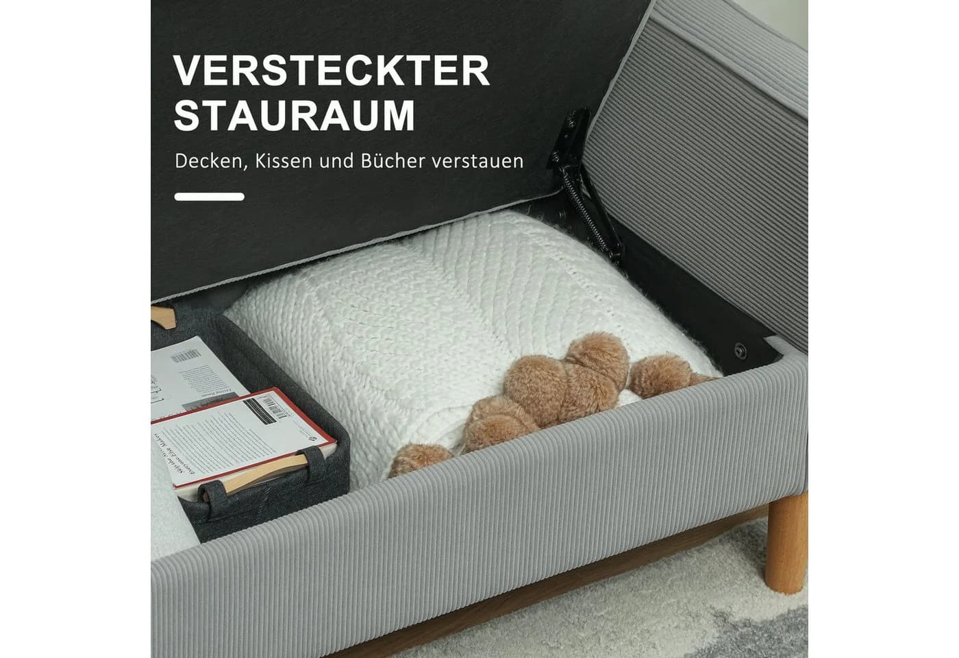 HOMCOM 2-Sitzer Polstersofa Hellgrau mit Stauraum und Cordbezug - Bild 4