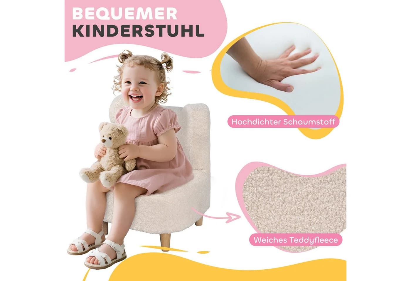 AIYAPLAY Kindersessel Bärenform Beige Teddyfleece Kinderstuhl - Bild 4