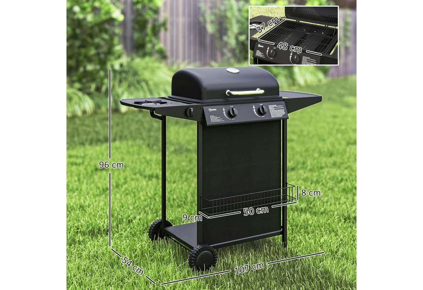 Outsunny Gasgrill 3 Brenner Schwarz mit Seitenkocher - Bild 3