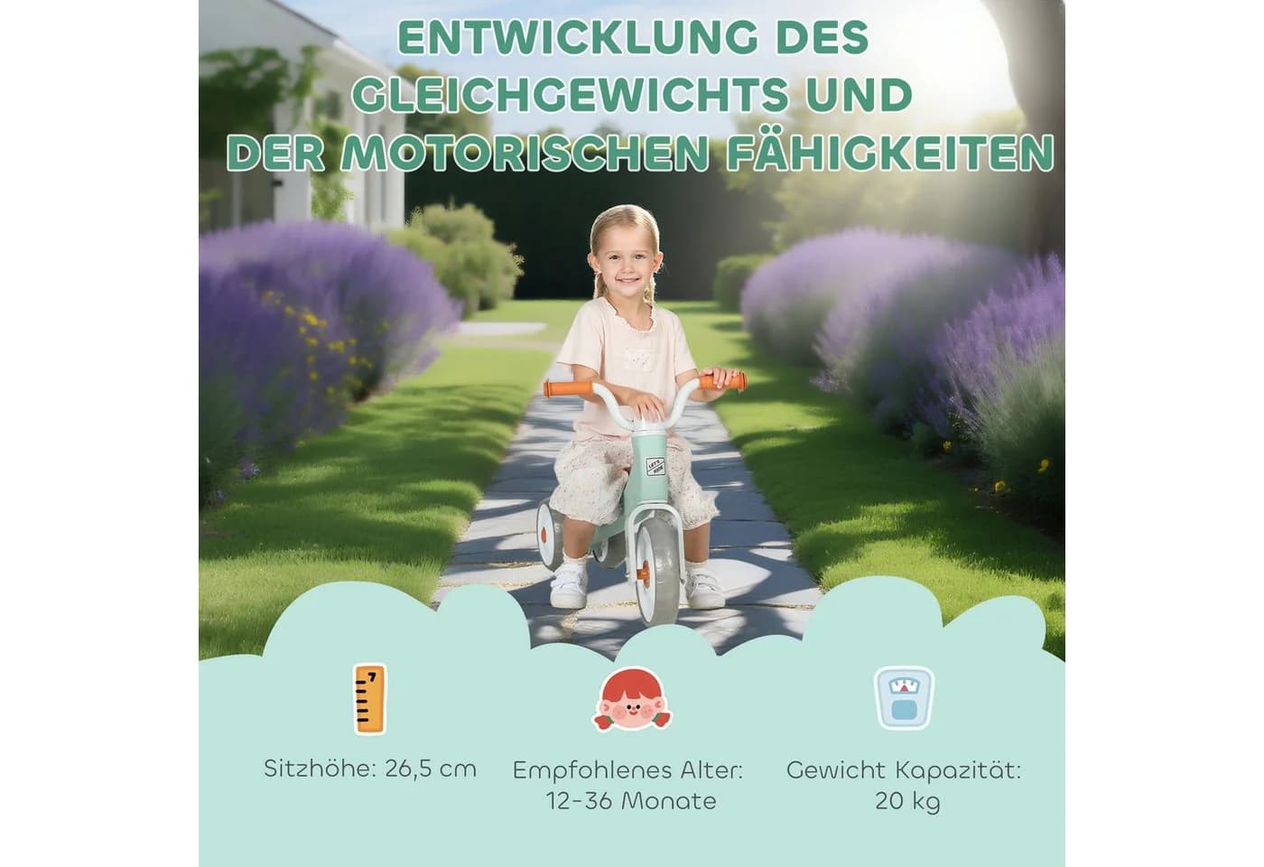 AIYAPLAY Laufrad für Kinder 12-36 Monate 21.5 Zoll mit 3 geräuscharmen Rädern - Bild 4