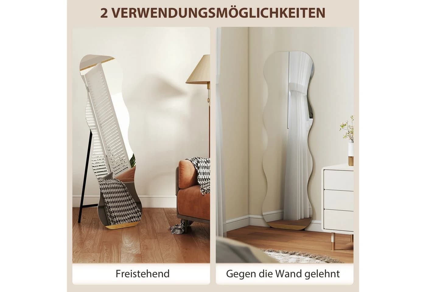 HOMCOM Standspiegel mit Ständer, Splitterfest, Wellenform, Schwarz - Bild 5