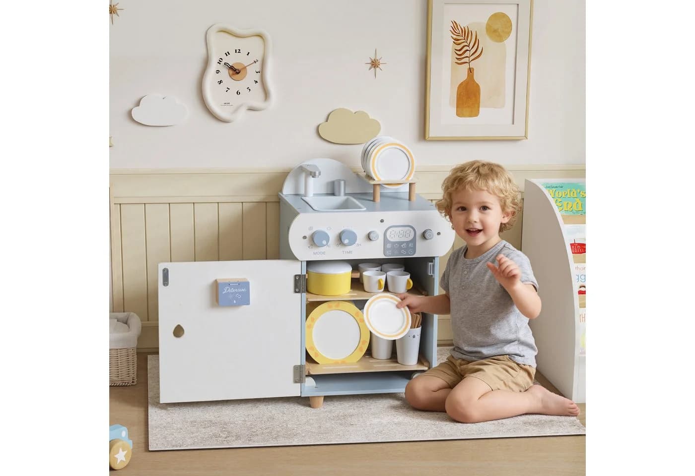 AIYAPPLAY Spielküche mit Wasserhahn und Zubehör Hellblau - Bild 2