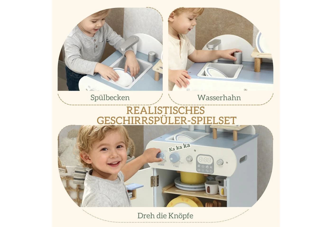 AIYAPPLAY Spielküche mit Wasserhahn und Zubehör Hellblau - Bild 4