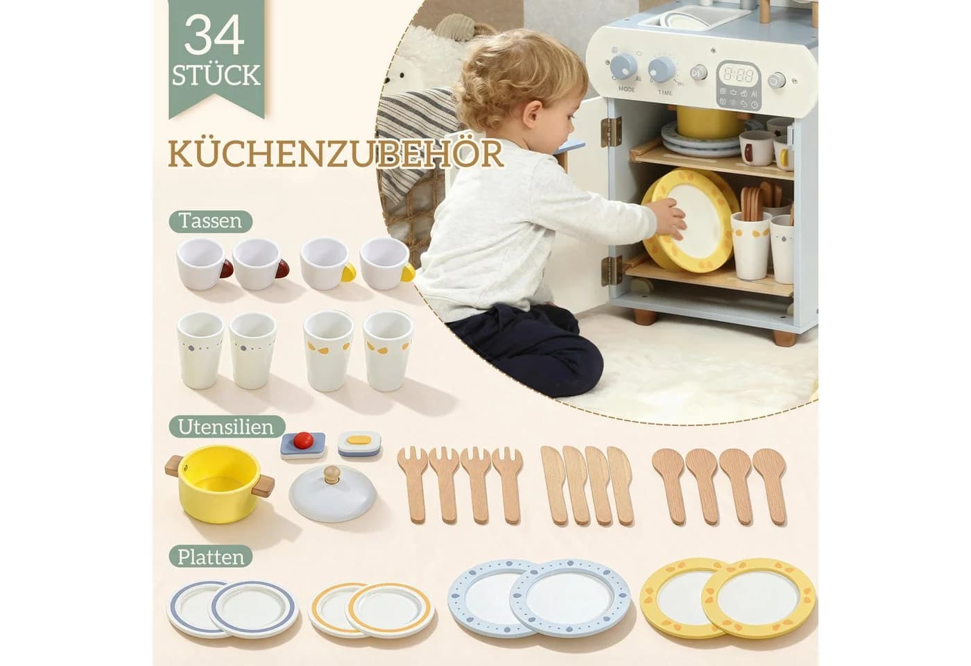 AIYAPPLAY Spielküche mit Wasserhahn und Zubehör Hellblau - Bild 5