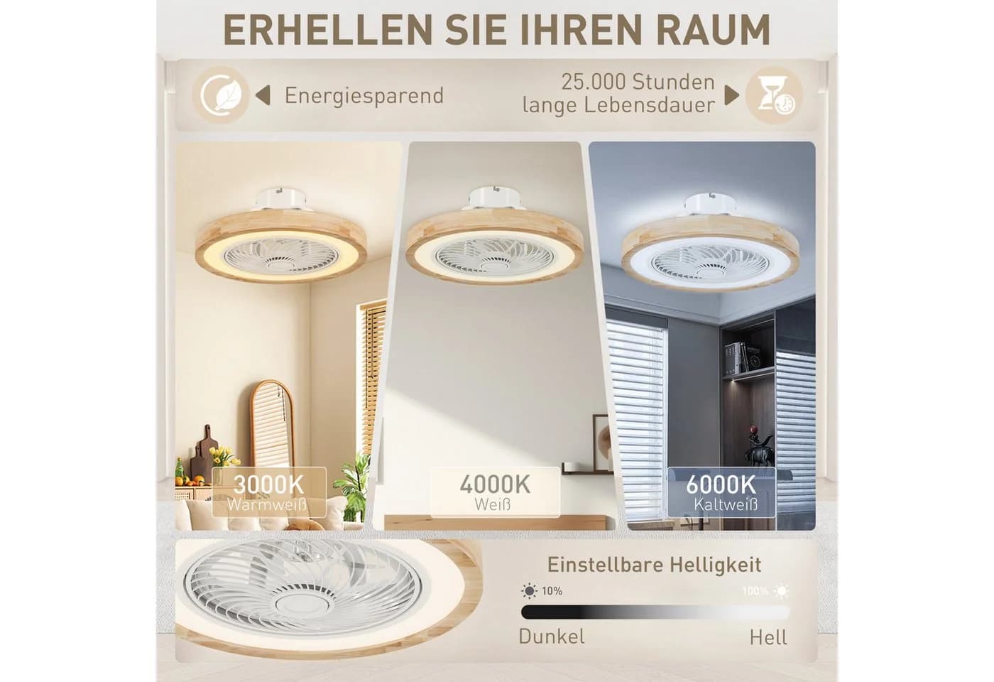 HOMCOM Deckenventilator mit Beleuchtung Fernbedienung LED Dimmbar 6 Geschwindigkeiten 50 cm Durchmesser - Bild 4