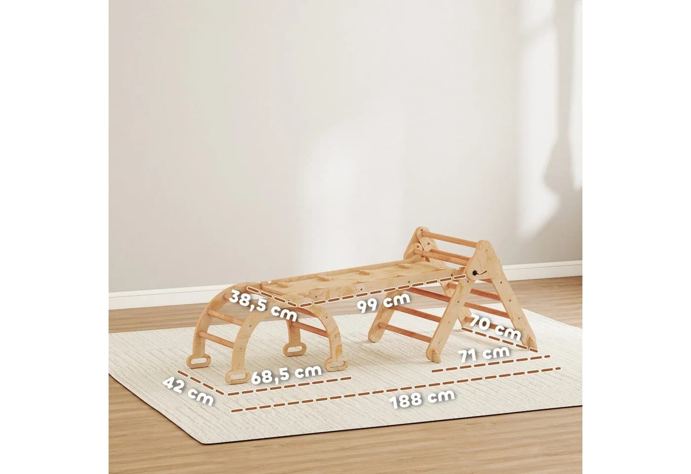 AIYAPLAY Klettergerüst mit Rutsche, Bogen, 7-in-1 Montessori Indoor Spielplatz, Naturholz - Bild 3