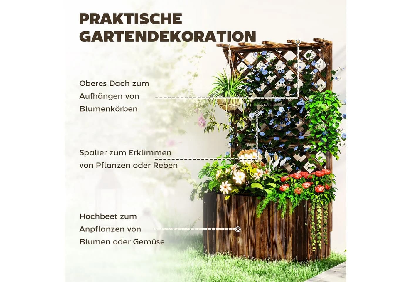 Outsunny Hochbeet mit Rankengitter, Verkohlt - Bild 4