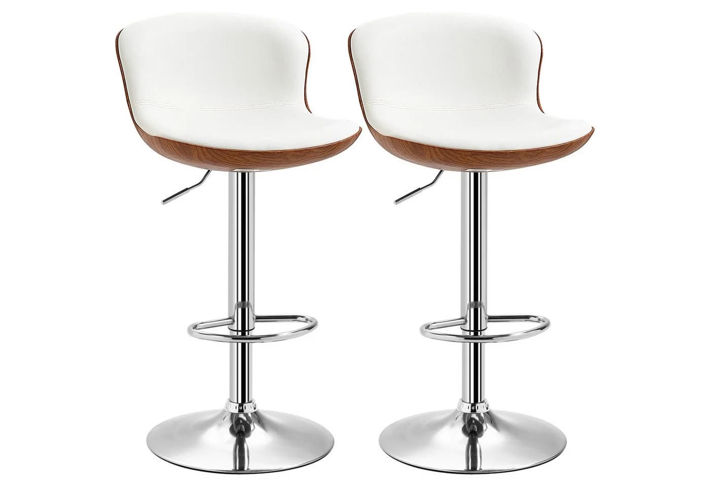 HOMCOM Barhocker höhenverstellbar Metallgestell drehbarer Sitz 2er Set Cremeweiß