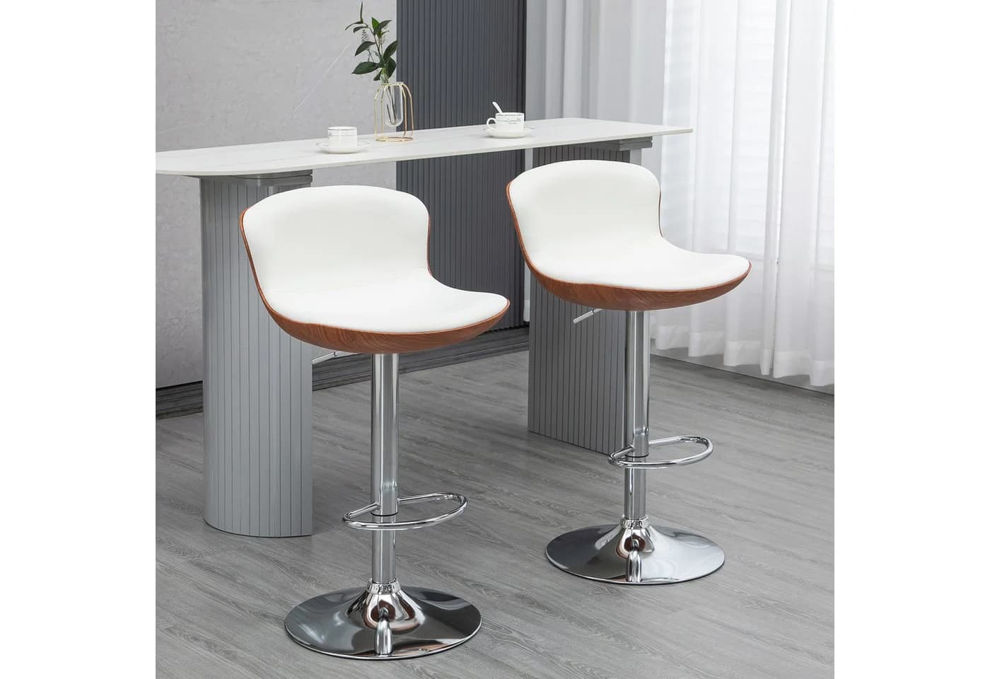 HOMCOM Barhocker höhenverstellbar Metallgestell drehbarer Sitz 2er Set Cremeweiß - Bild 2