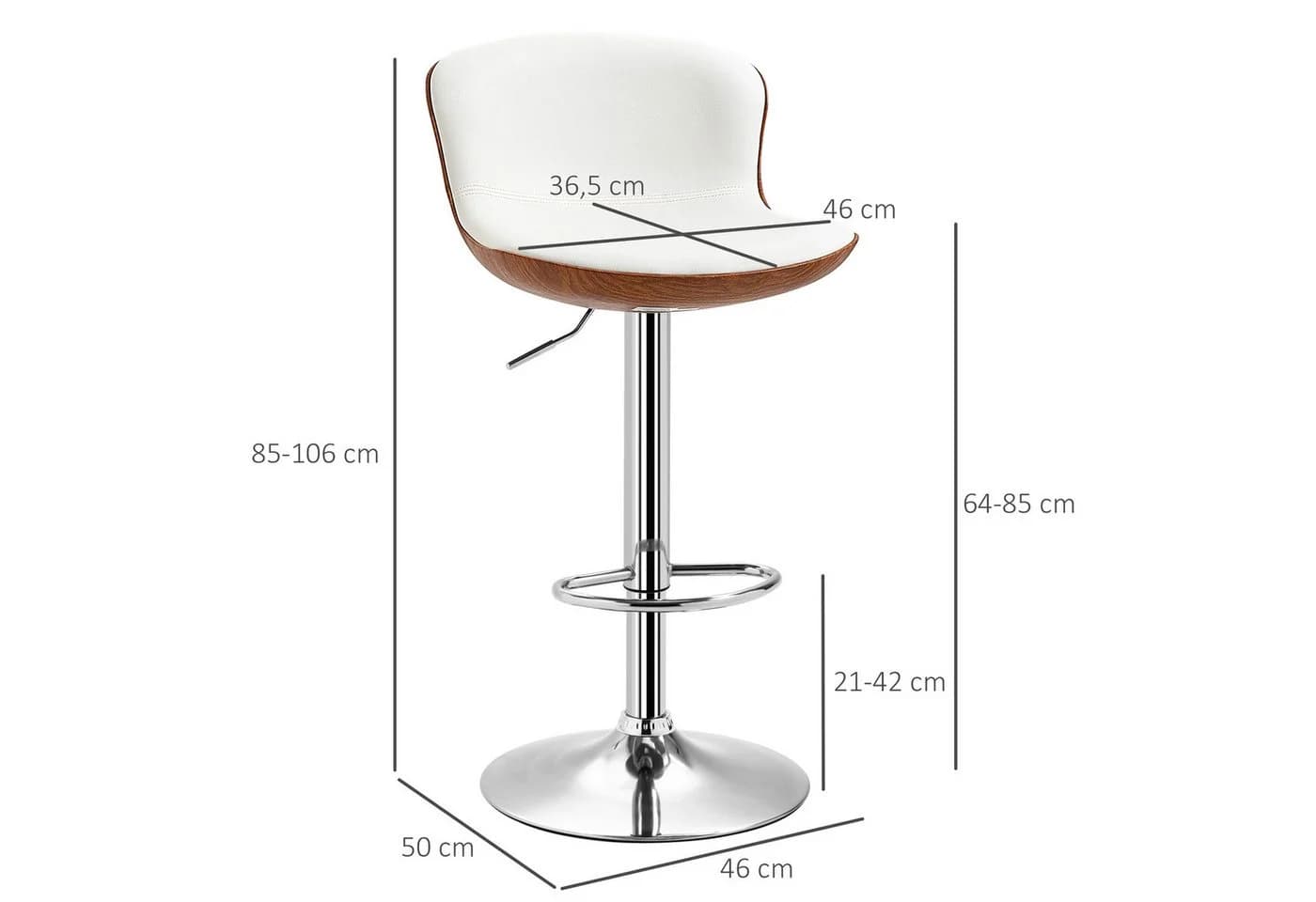 HOMCOM Barhocker höhenverstellbar Metallgestell drehbarer Sitz 2er Set Cremeweiß - Bild 3