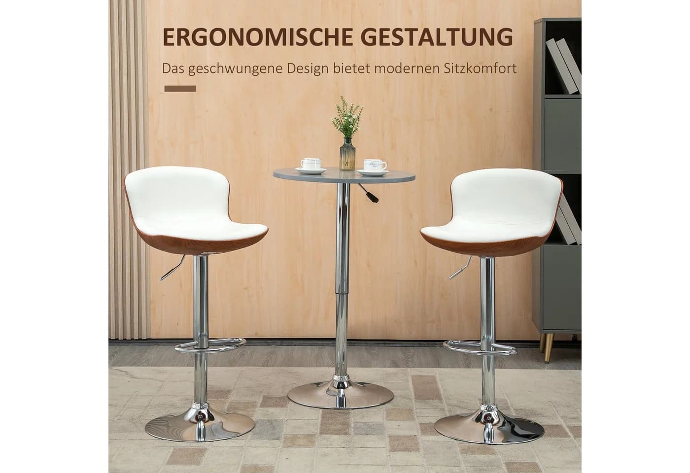 HOMCOM Barhocker höhenverstellbar Metallgestell drehbarer Sitz 2er Set Cremeweiß - Bild 4