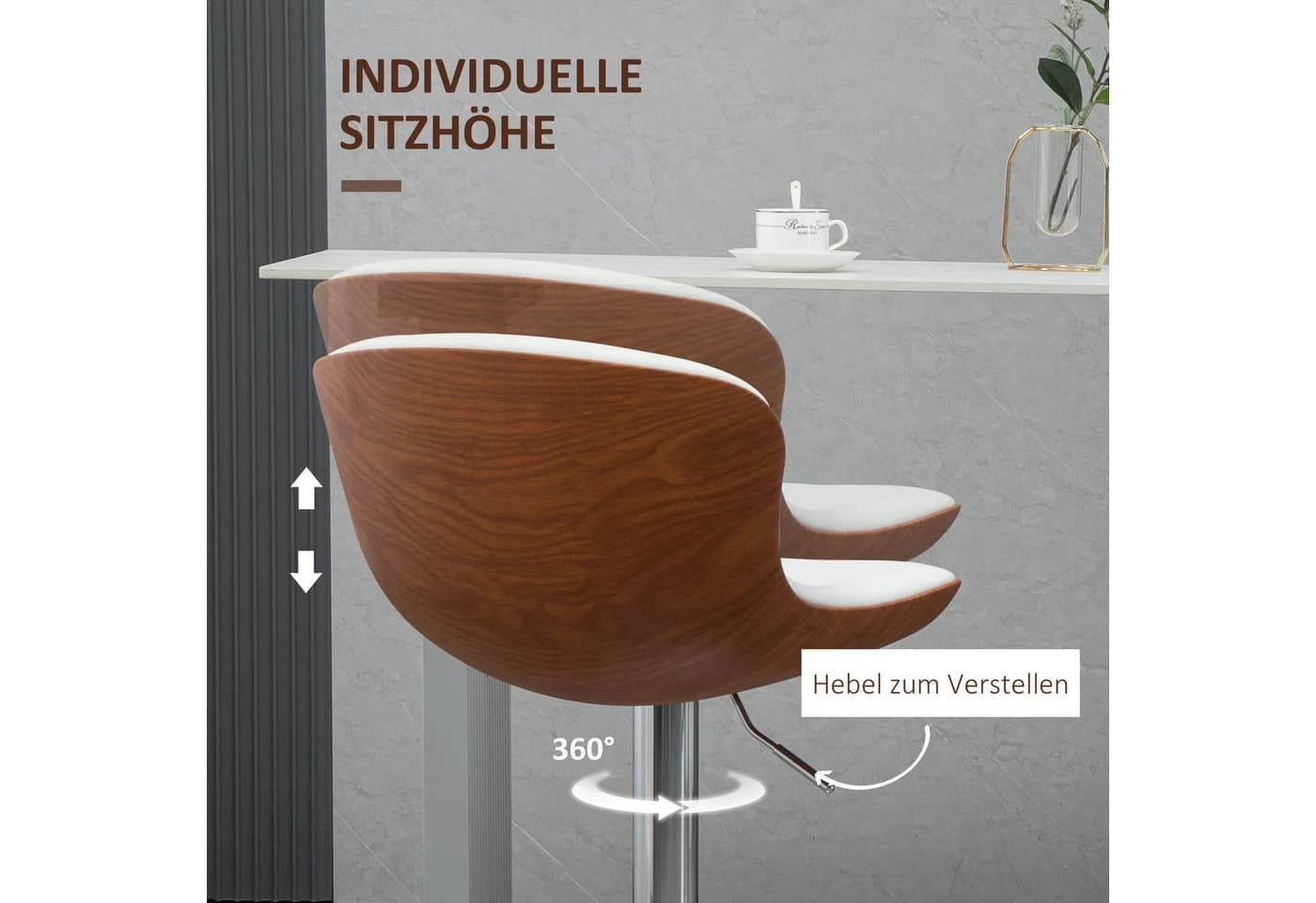 HOMCOM Barhocker höhenverstellbar Metallgestell drehbarer Sitz 2er Set Cremeweiß - Bild 5