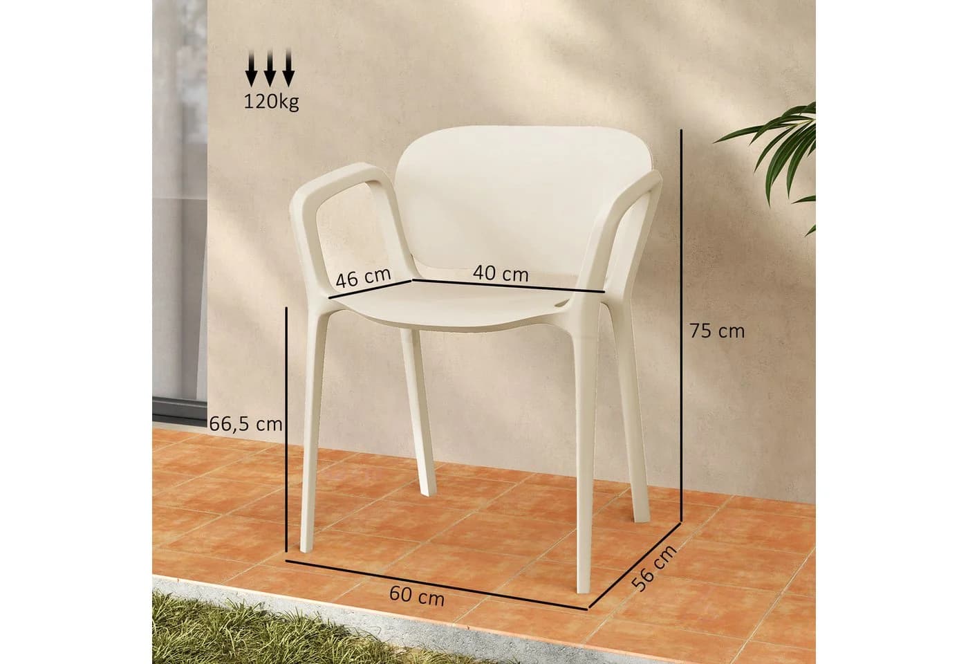 Outsunny Gartenstuhl 4er Set Weiß Kunststoff Stapelbar - Bild 3