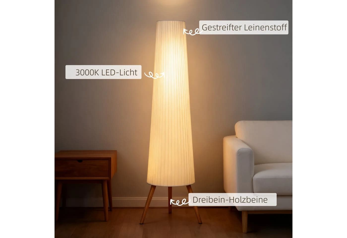 HOMCOM Stehlampe Dimmbar Stehleuchte mit Dreibein, Fußschalter, LED fest integriert, Warmweiß - Bild 5