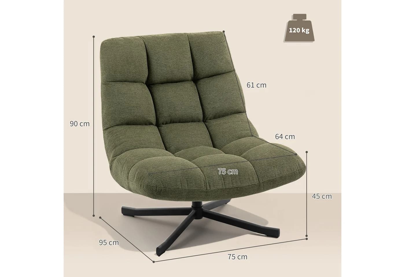HOMCOM Relaxsessel Grün Chenille 360° drehbar - Bild 3