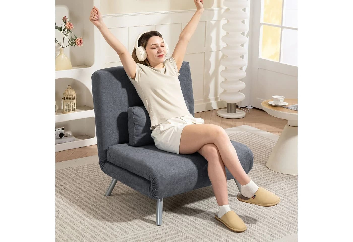 HOMCOM Schlafsofa Dunkelgrau mit verstellbarer Rückenlehne und Samtoptik - Bild 2