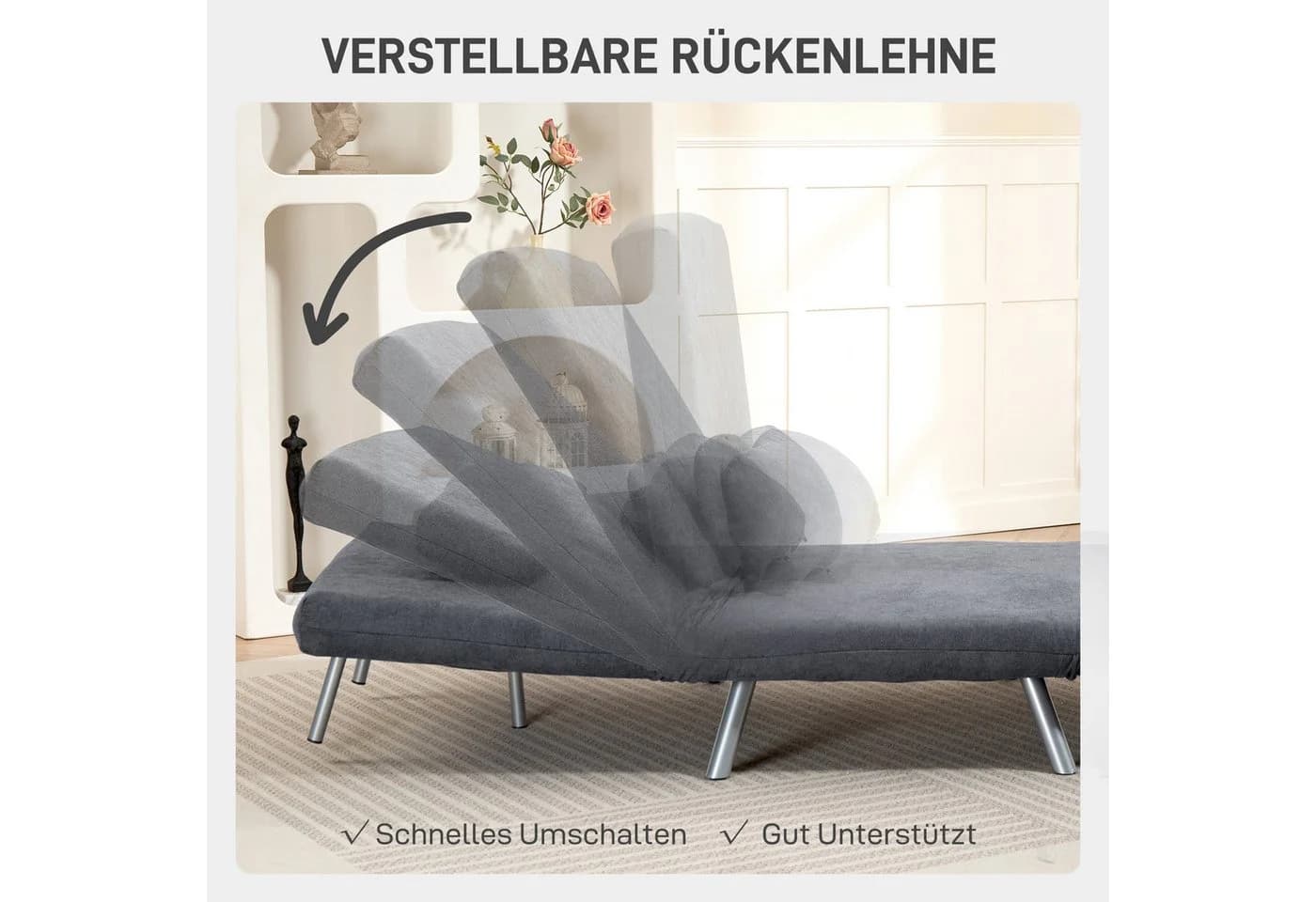 HOMCOM Schlafsofa Dunkelgrau mit verstellbarer Rückenlehne und Samtoptik - Bild 5