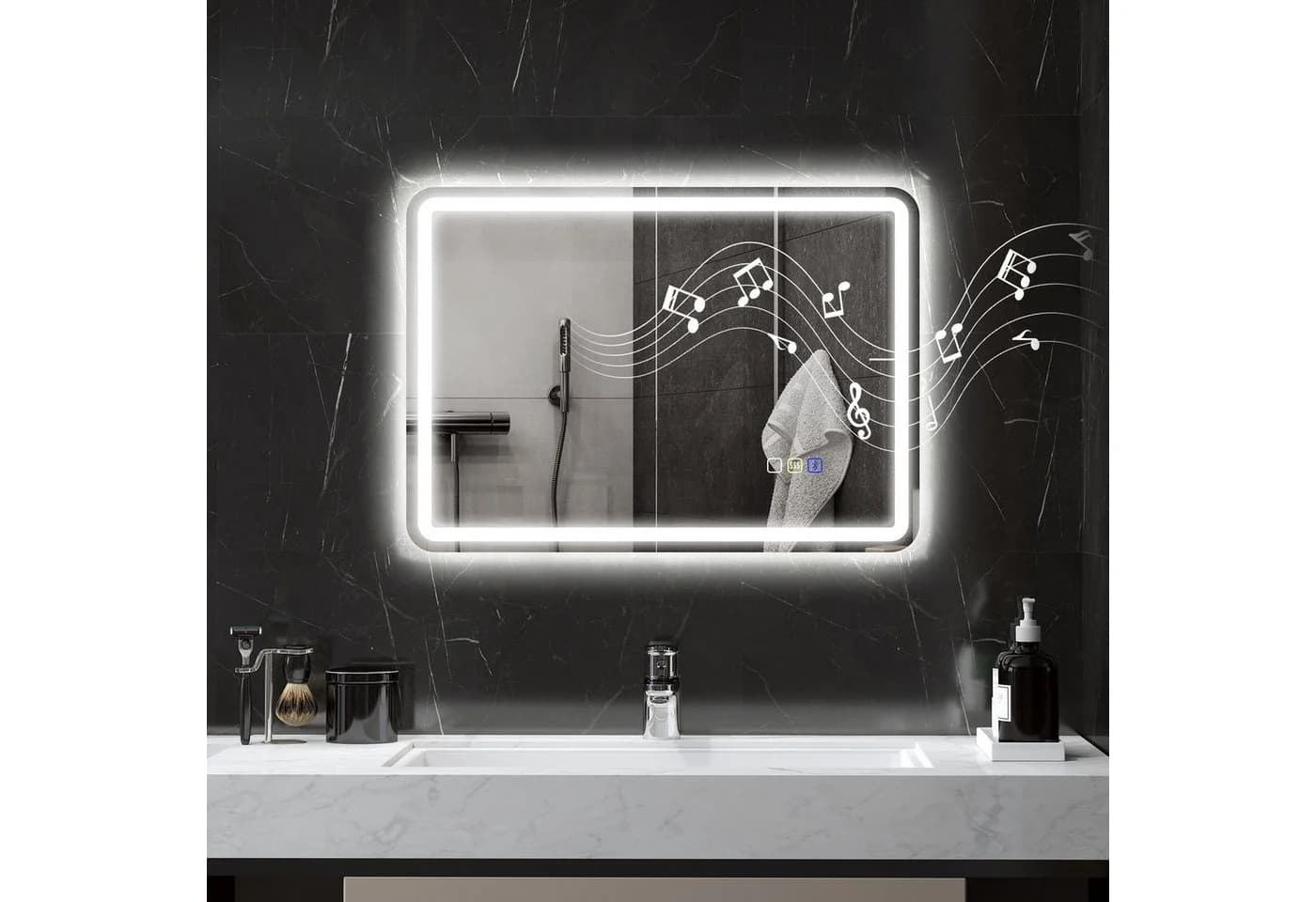 HOMCOM LED Badspiegel mit Bluetooth und Beleuchtung Silber - Bild 2