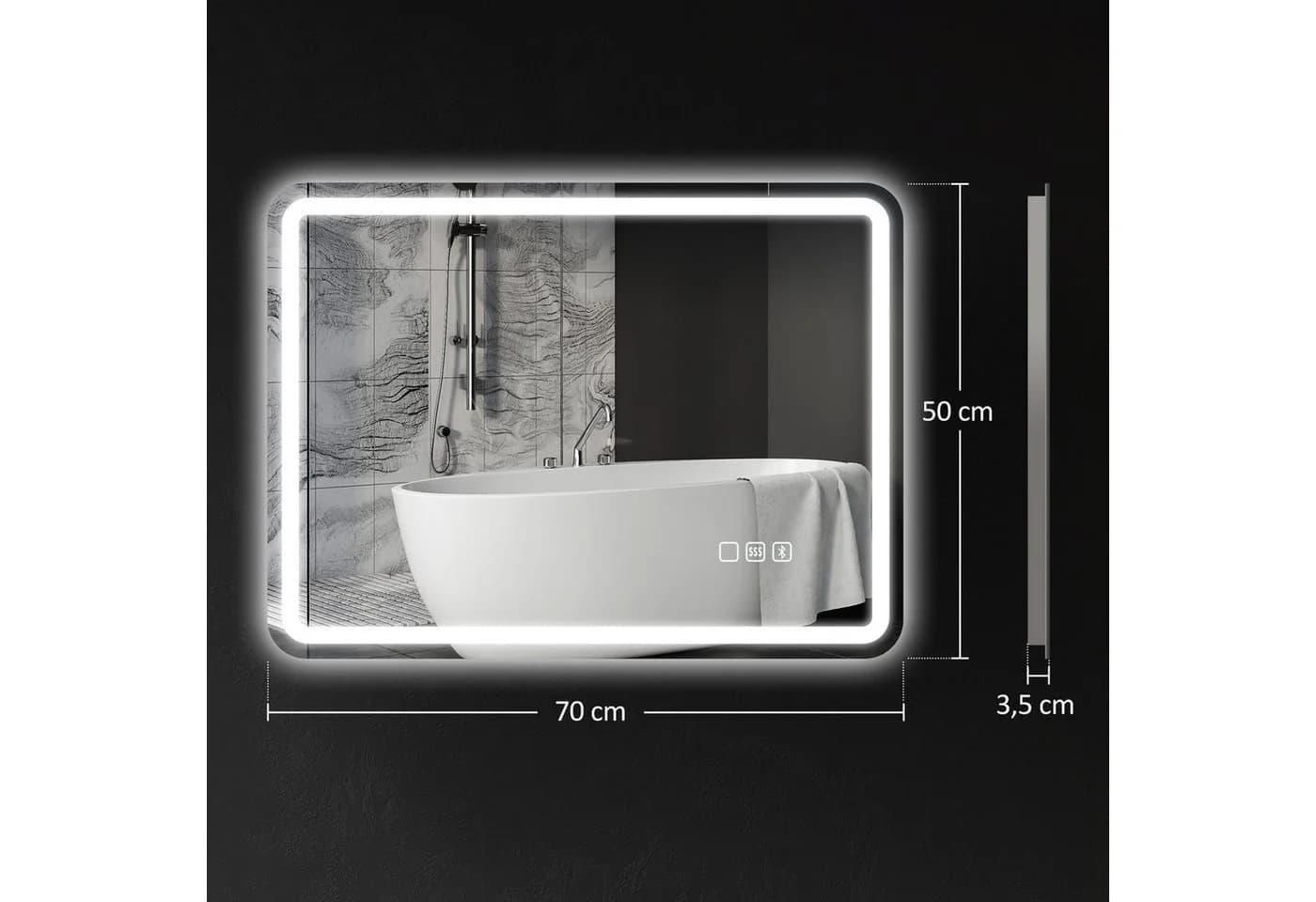HOMCOM LED Badspiegel mit Bluetooth und Beleuchtung Silber - Bild 3