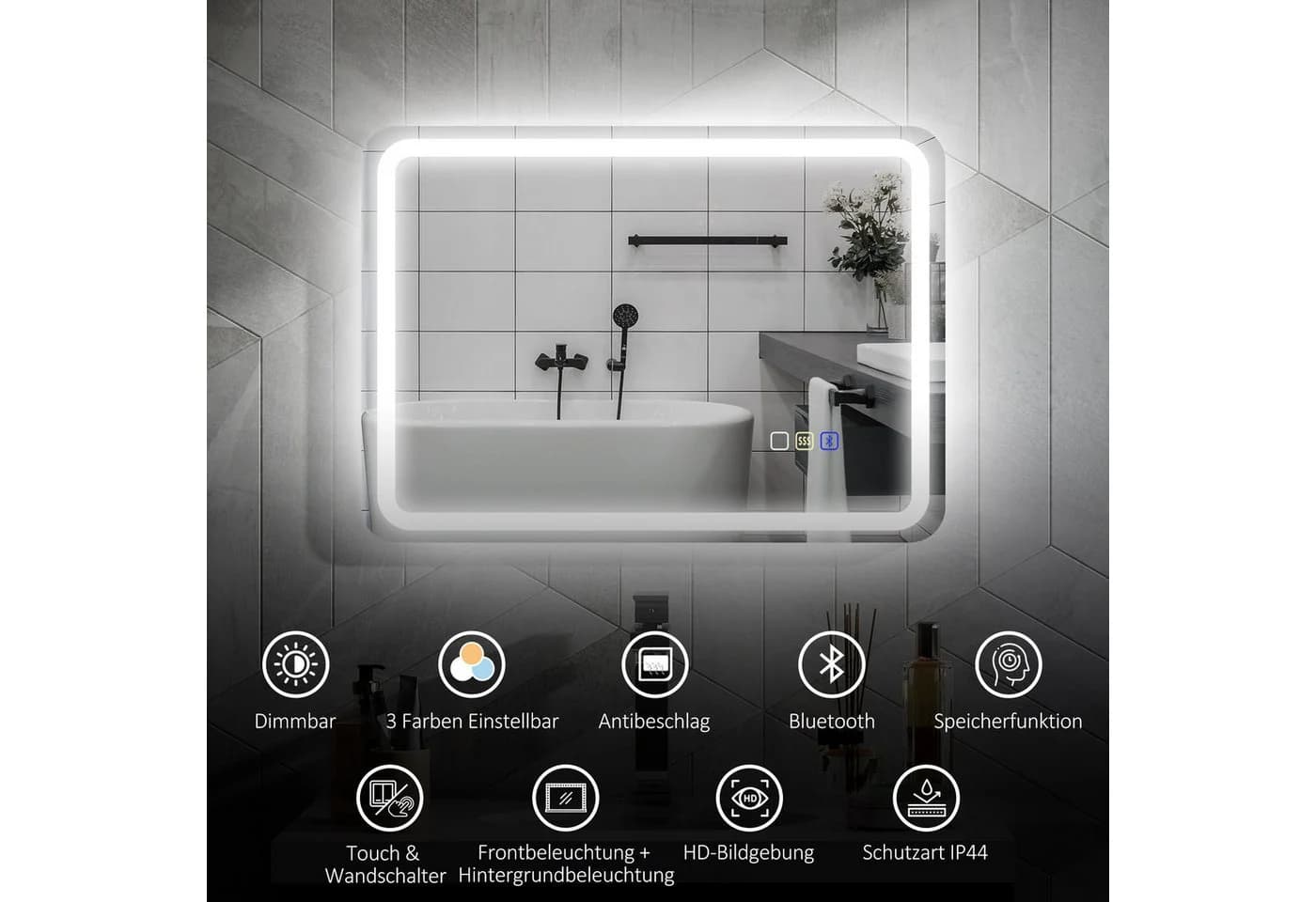 HOMCOM LED Badspiegel mit Bluetooth und Beleuchtung Silber - Bild 4