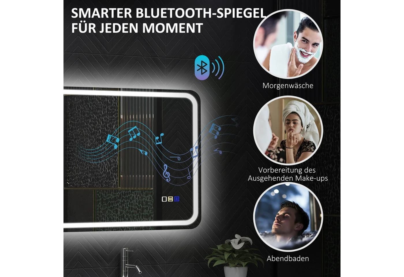 HOMCOM LED Badspiegel mit Bluetooth und Beleuchtung Silber - Bild 5