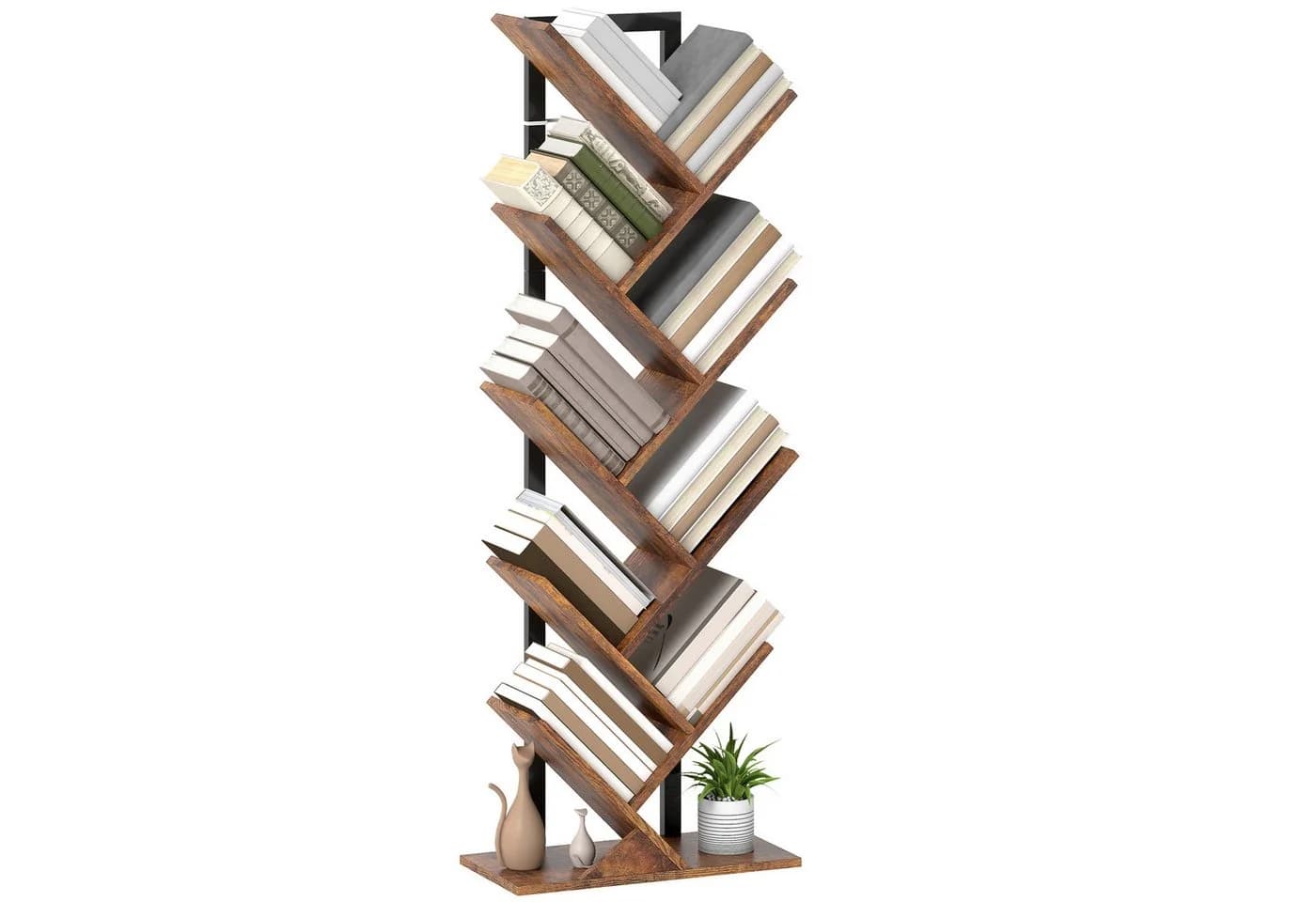 HOMCOM Bücherregal 9 Ebenen Baumform Rustikal Braun