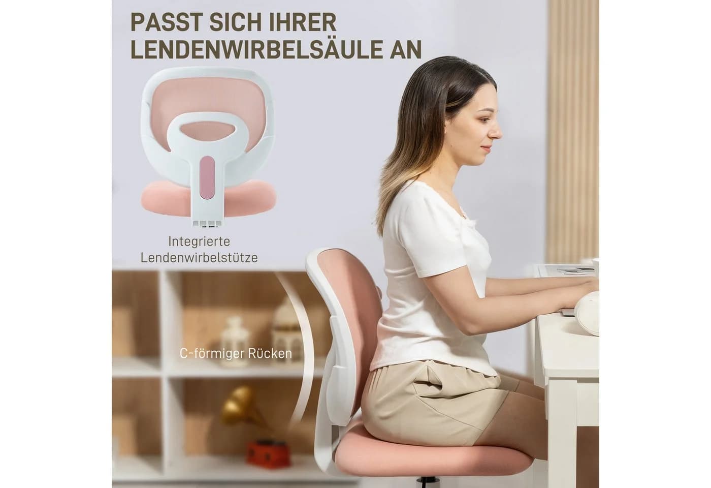 HOMCOM Bürostuhl Schreibtischstuhl Netzstoff-Rückenlehne Rosa - Bild 4