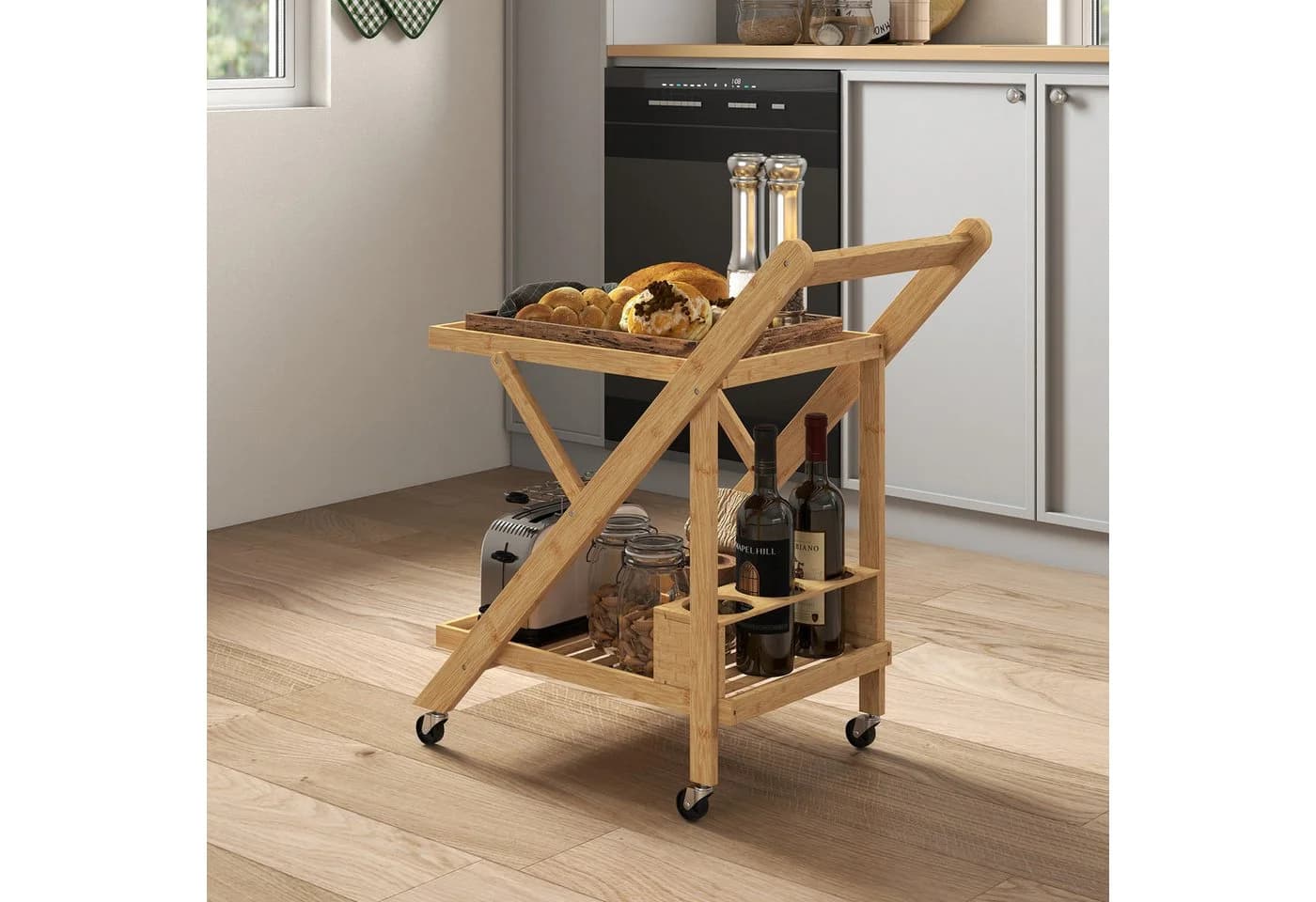 HOMCOM Servierwagen Küchenwagen mit Weinregal, Arbeitsplatte, 2 Ebenen - Bild 2