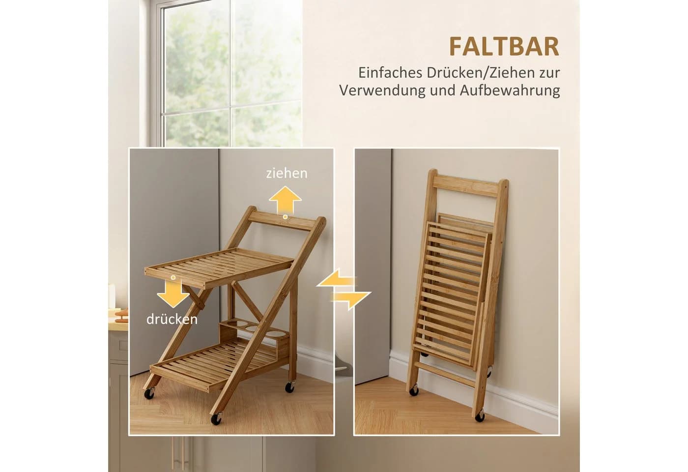 HOMCOM Servierwagen Küchenwagen mit Weinregal, Arbeitsplatte, 2 Ebenen - Bild 5