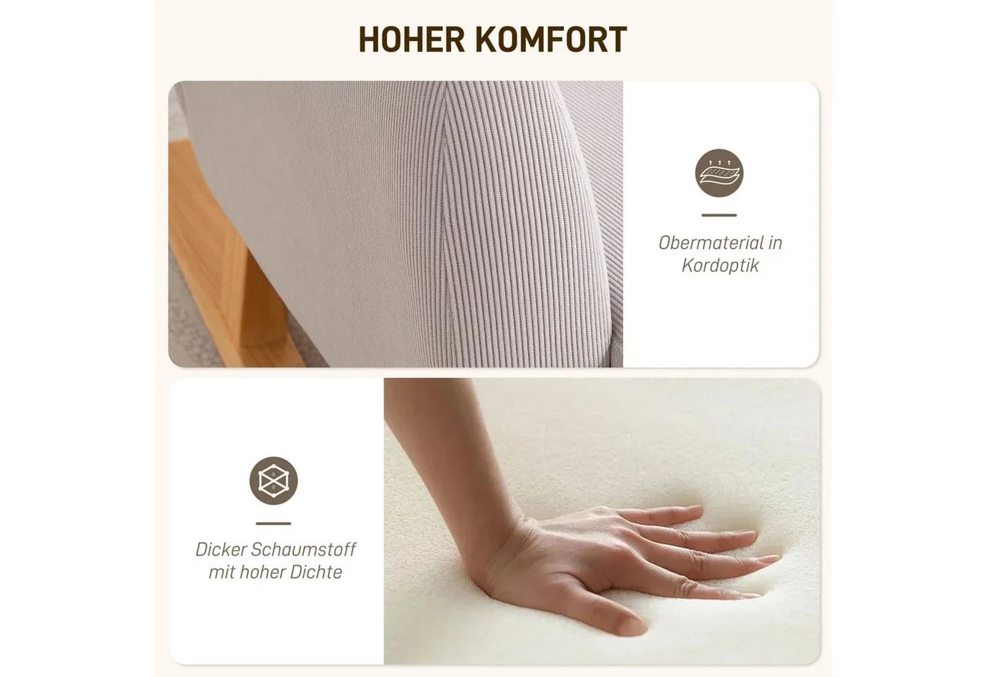 HOMCOM Schaukelstuhl Schaukelsessel mit hoher Rückenlehne, Cord-Optik, breite Armlehne, Hellgrau - Bild 5