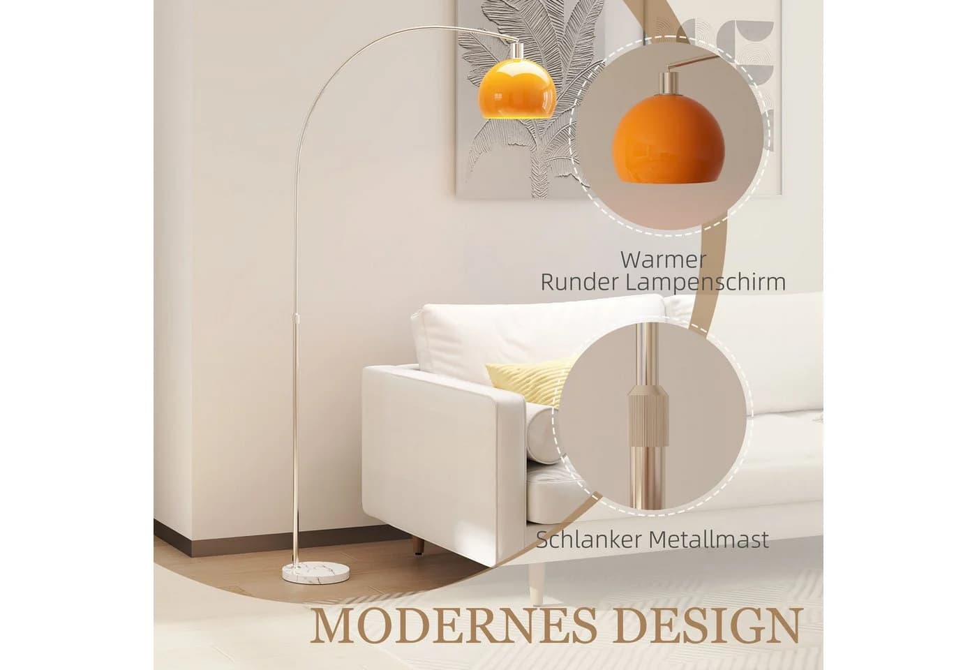 HOMCOM Stehlampe mit Marmorsockel, Lampenschirm, Fußschalter, E27 Fassung, Ein-,Ausschalter, ohne Leuchtmittel, für Schlafzimmer Büro - Bild 4
