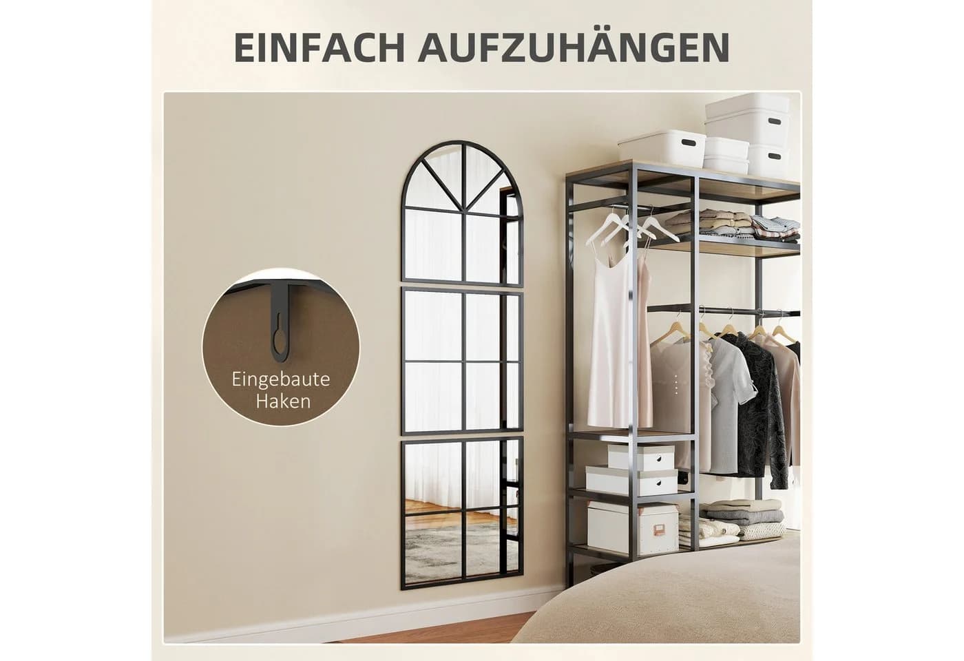 HOMCOM Wandspiegel mit Metallrahmen Schwarz Bogenförmig Dreiteilig - Bild 5