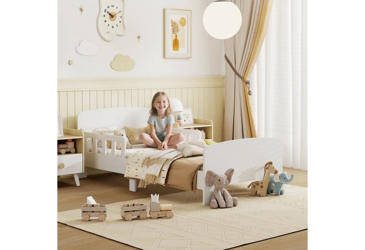 AIYAPLAY Kinderbett mit Rausfallschutz und Lattenrost Weiß - Bild 2