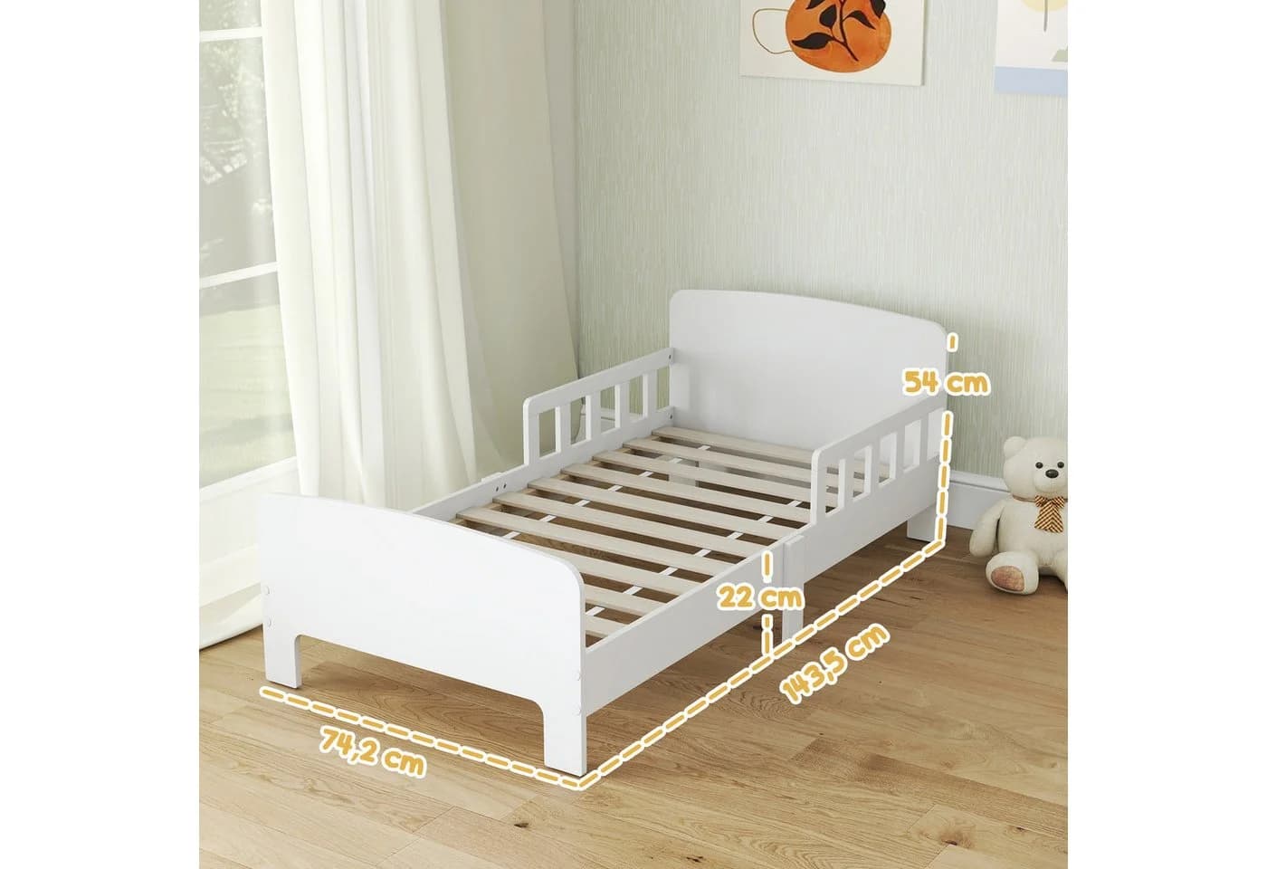 AIYAPLAY Kinderbett mit Rausfallschutz und Lattenrost Weiß - Bild 3