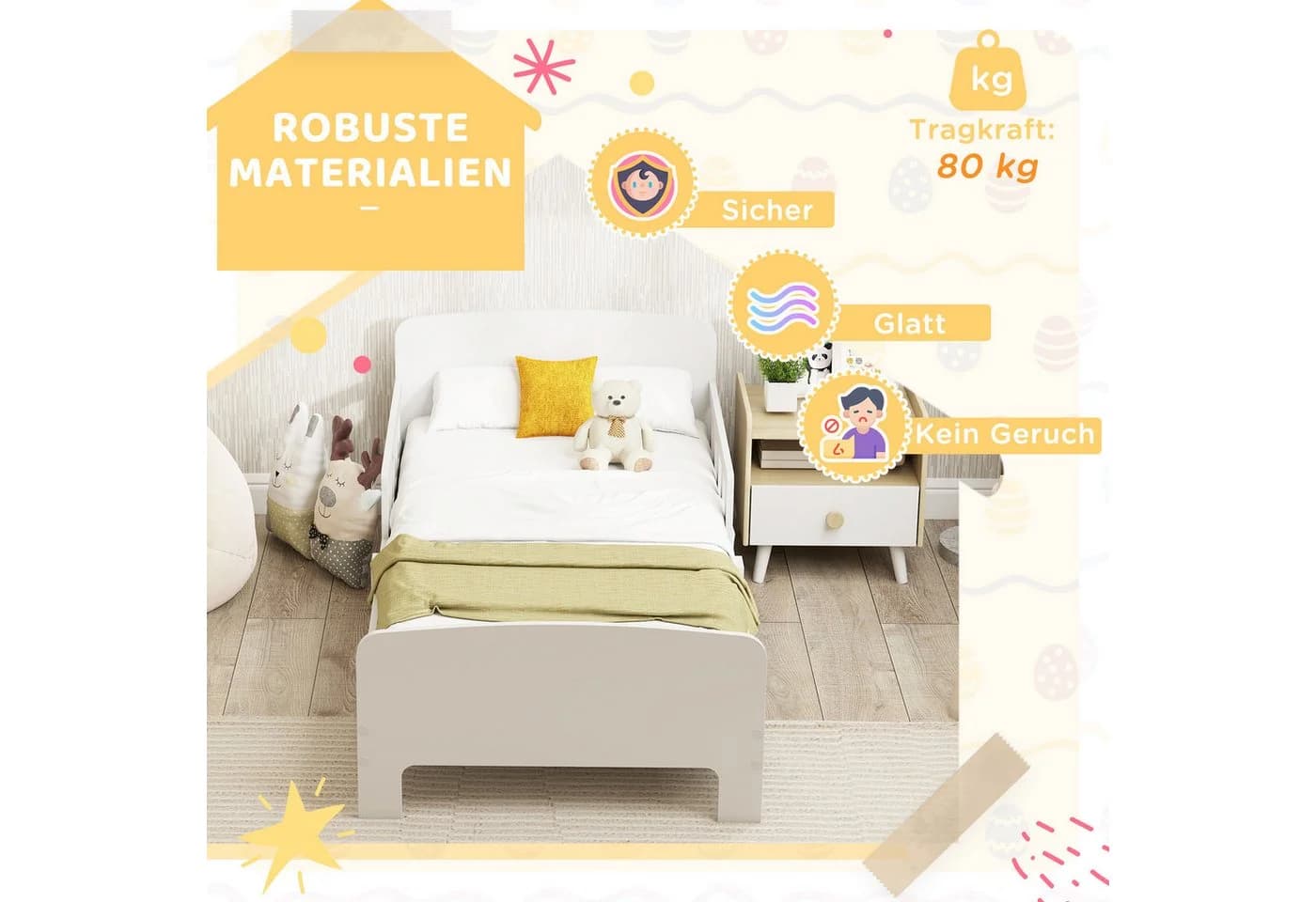 AIYAPLAY Kinderbett mit Rausfallschutz und Lattenrost Weiß - Bild 5