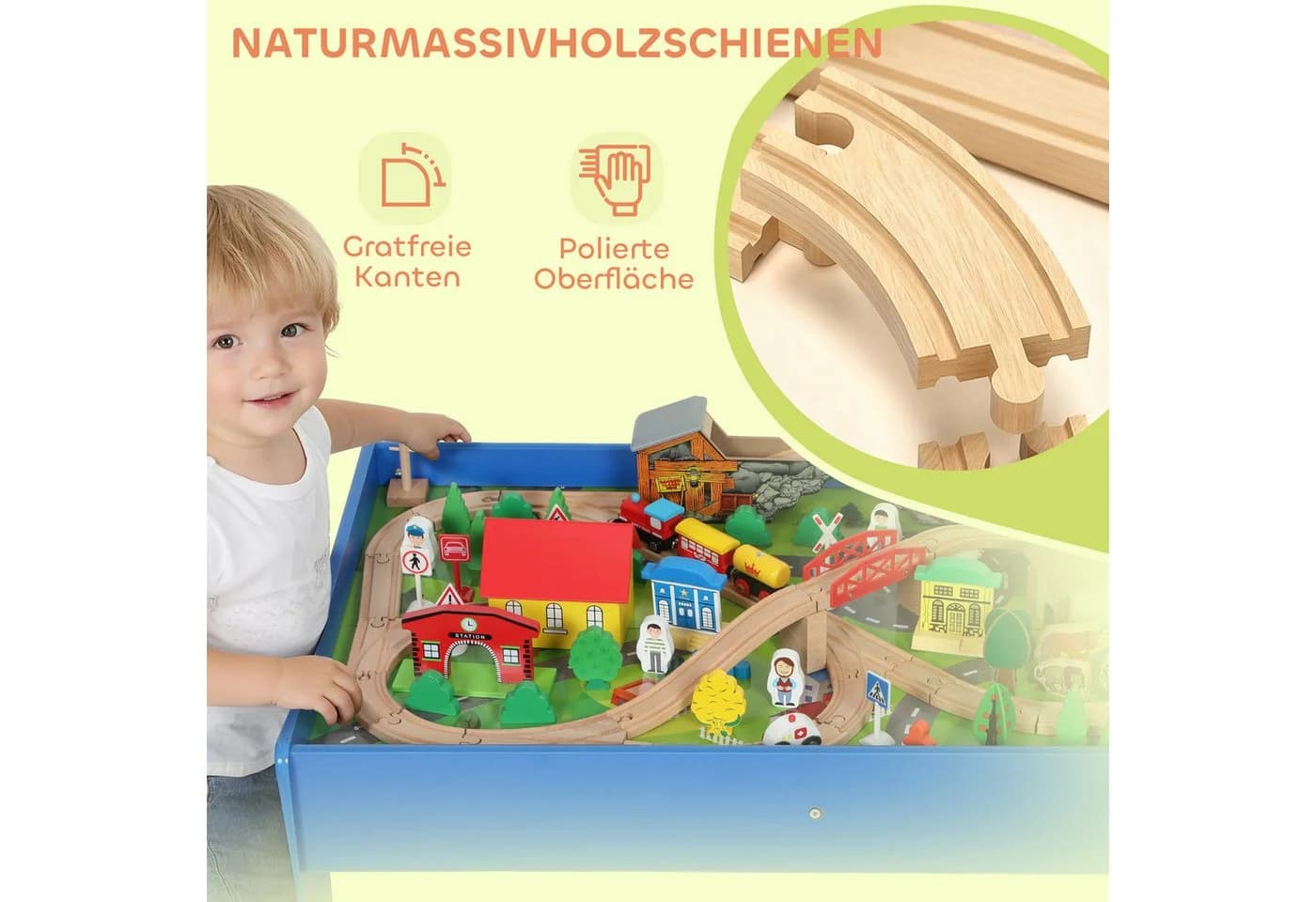 AIYAPLAY Spielzeug-Eisenbahn mit abnehmbarer Tischplatte, 108-teiliges Eisenbahn-Set, Blau - Bild 5