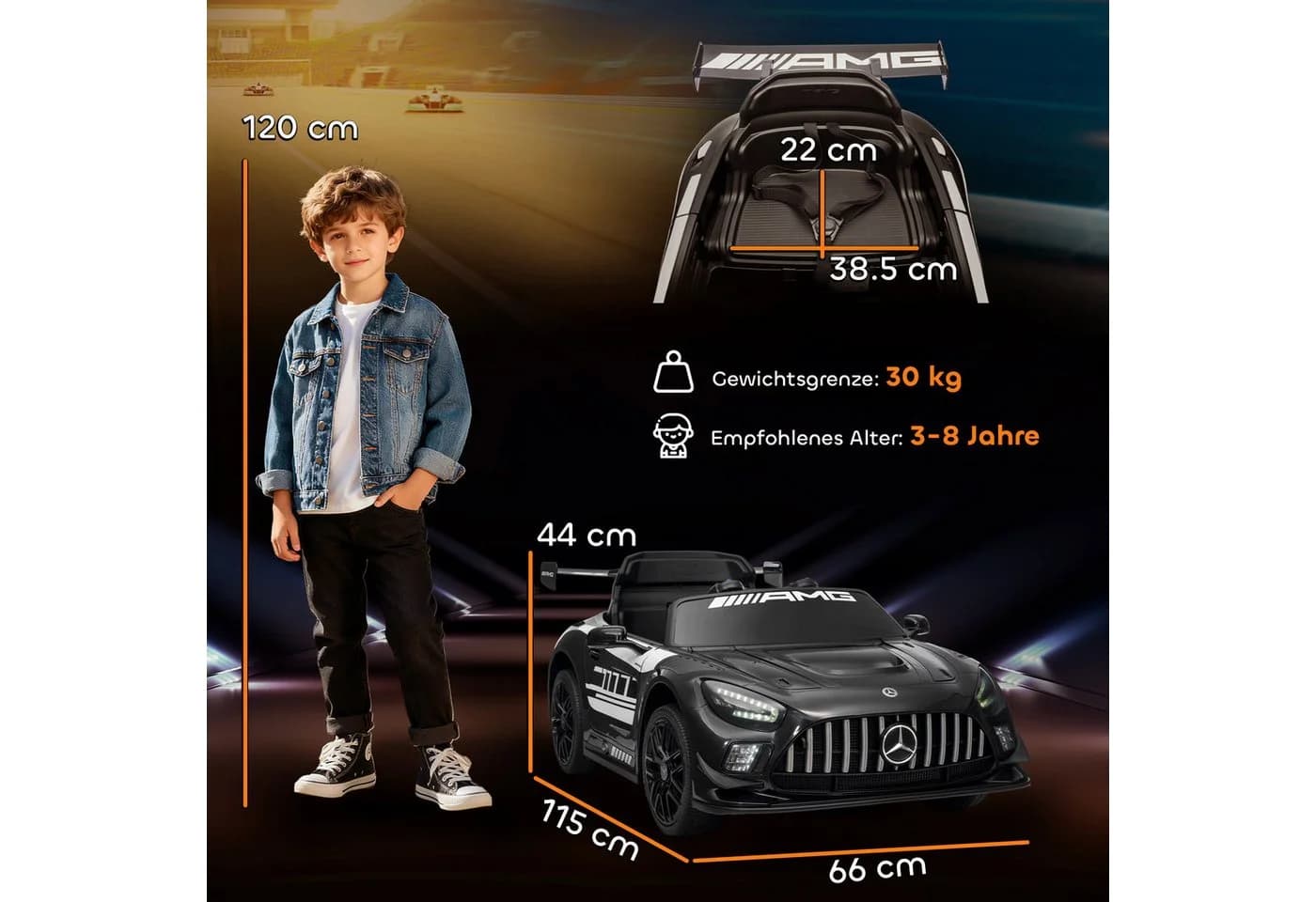 AIYAPPLAY Elektro-Kinderauto Schwarz Mercedes-AMG Design - Bild 3