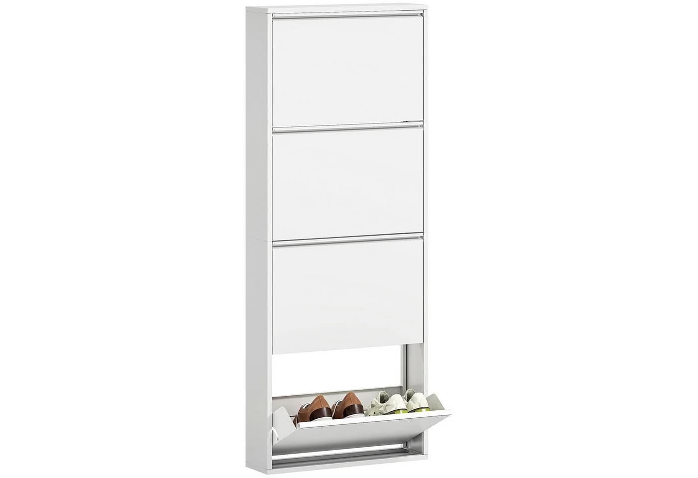HOMCOM Schuhschrank Weiß 4 Klappen Metall Wandmontage