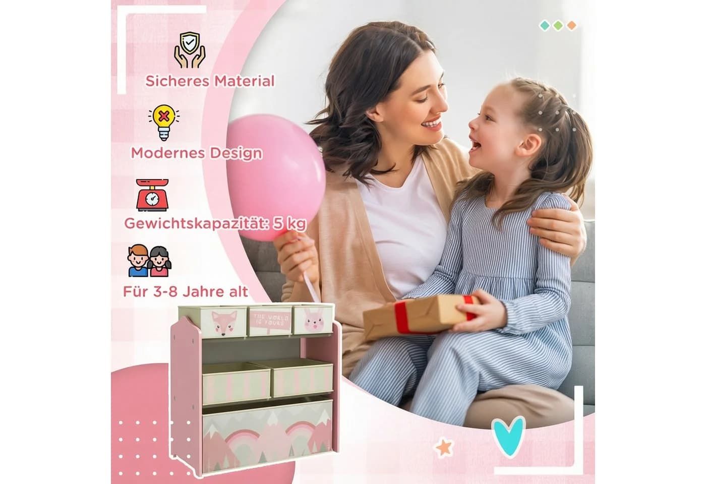 ZONEKIZ Kinderregal mit 6 herausnehmbaren Aufbewahrungsboxen aus Vliesstoff - Bild 4