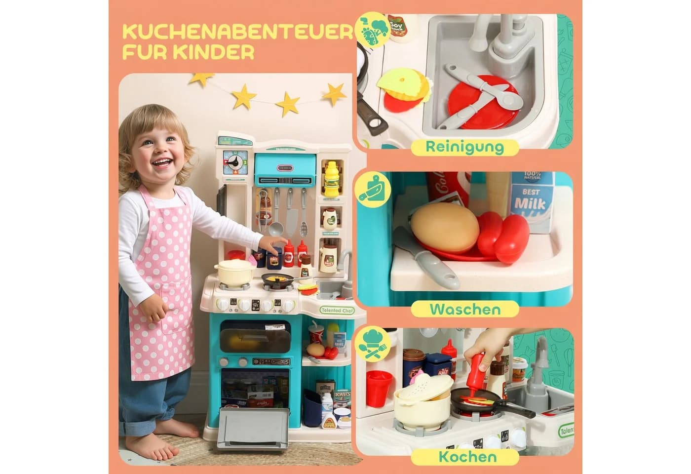 AIYAPLAY Spielküche Grün 92-teiliges Küchenset mit Licht und Sound - Bild 4