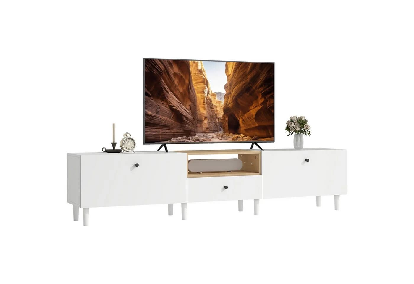HOMCOM TV-Board für Fernseher bis zu 90 Zoll Weiß Naturholz