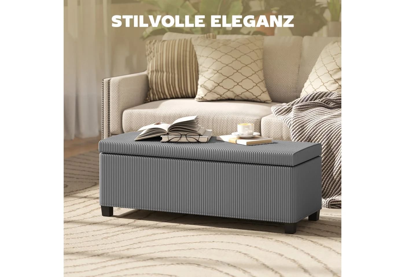 HOMCOM Sitzbank mit Stauraum Grau Polsterhocker - Bild 4