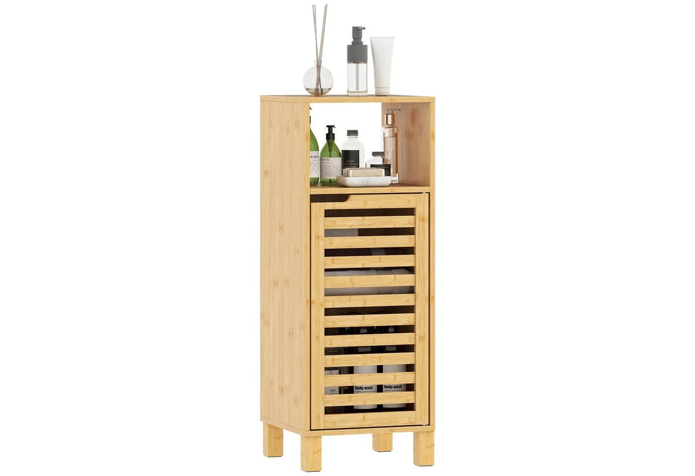 HOMCOM Badkommode mit verstellbaren Regalen, offenem Fach, Naturholz