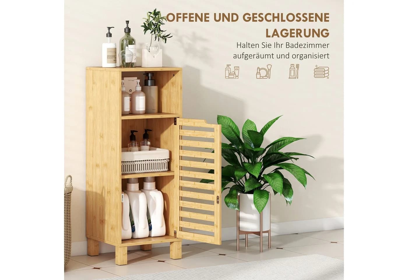 HOMCOM Badkommode mit verstellbaren Regalen, offenem Fach, Naturholz - Bild 4