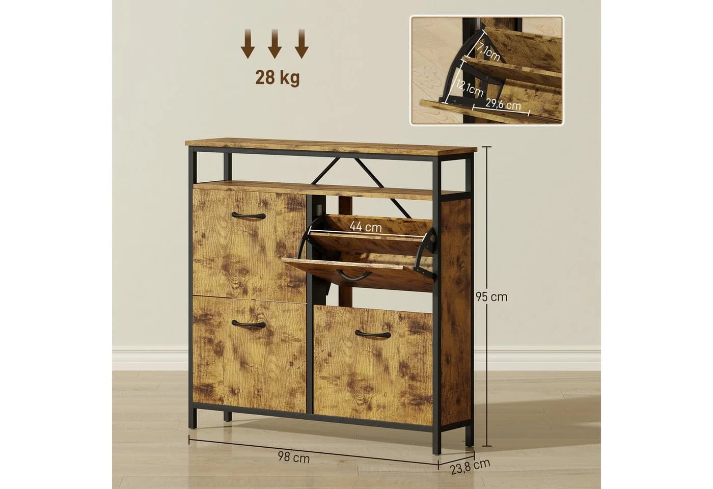 HOMCOM Schuhkipper 4 Klappen Rustikal Braun - Bild 3