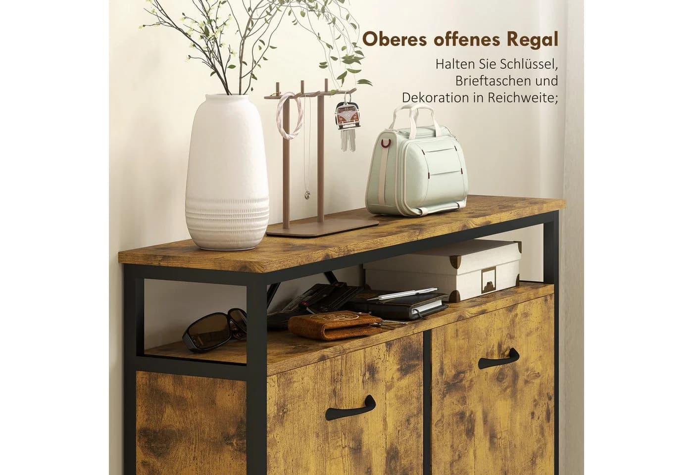 HOMCOM Schuhkipper 4 Klappen Rustikal Braun - Bild 5
