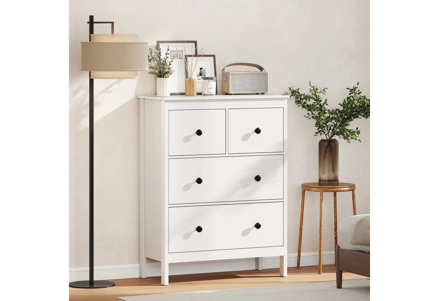 HOMCOM Kommode Sideboard 4 Schubladen Weiß Modern