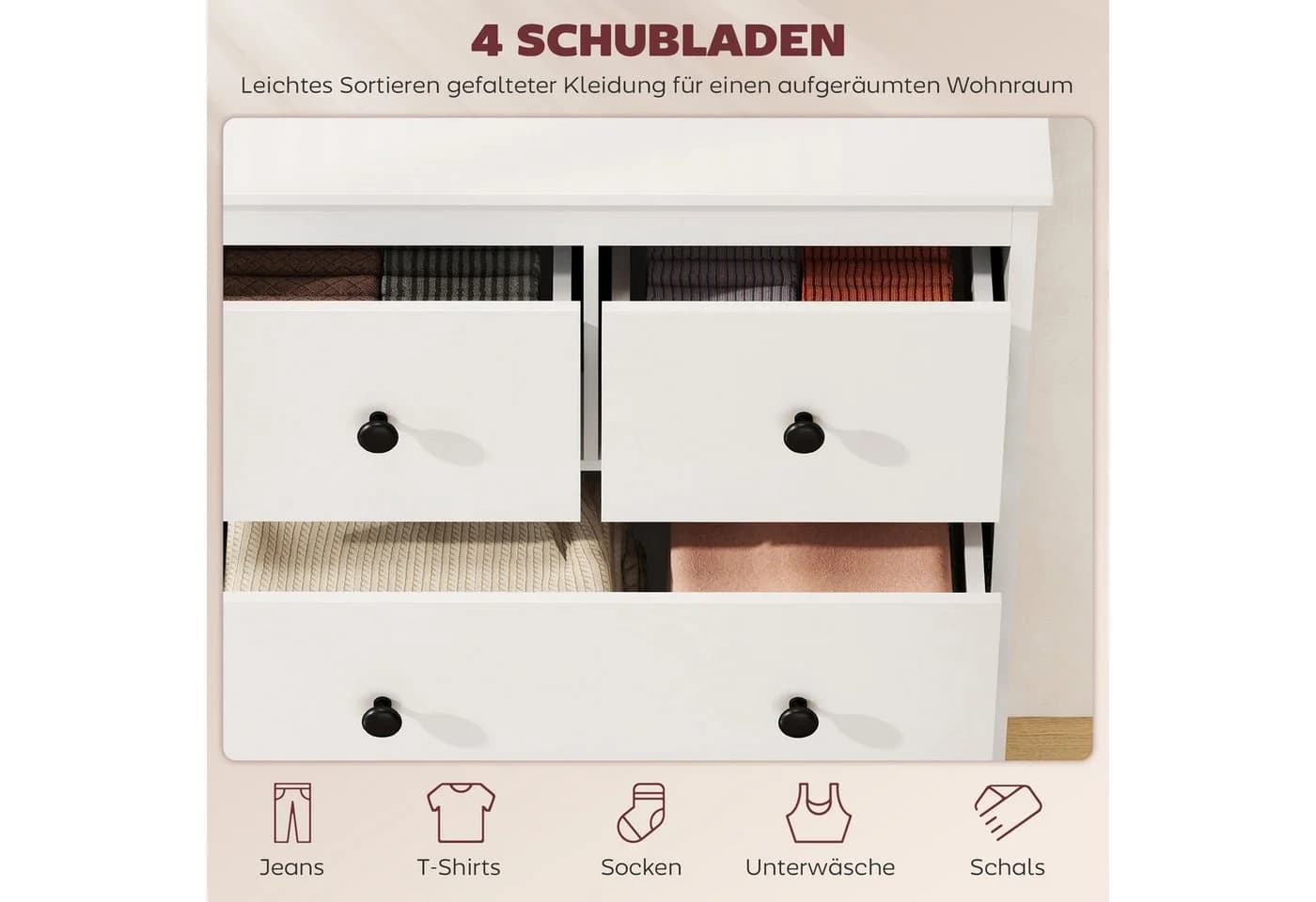 HOMCOM Kommode Sideboard 4 Schubladen Weiß Modern - Bild 4