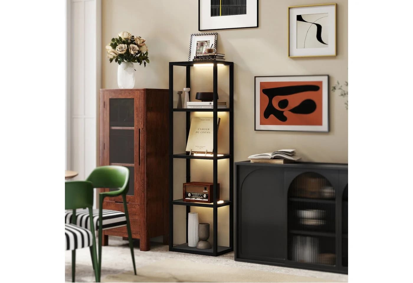 HOMCOM Stehlampe mit Regal Schwarz MDF Glas - Bild 2